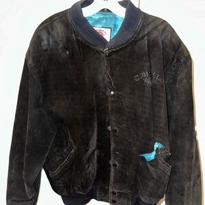 Camel Cigarettes Men's Black Smokers Jacket Bomber Leather Snap-Up 80s